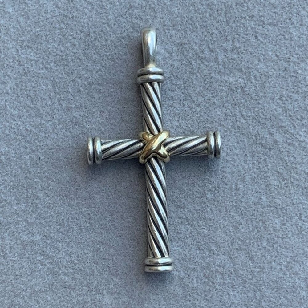 David Yurman 925 750 cross pendant classic cable with 18k gold DY jewelry
